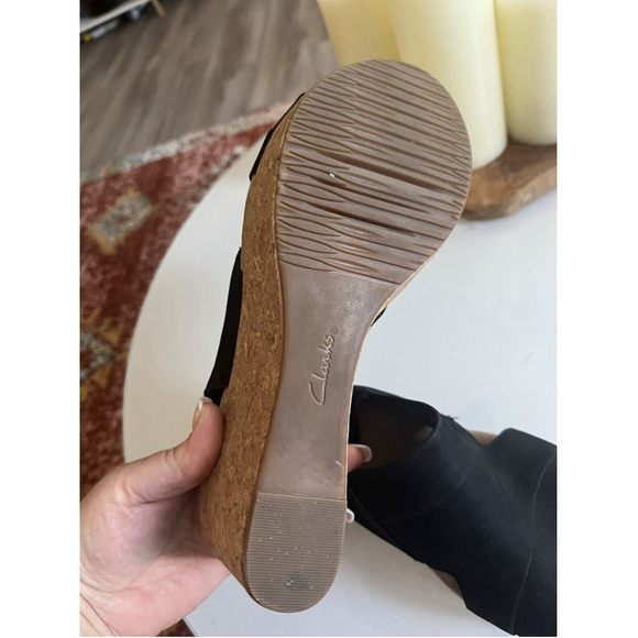 Clarks Women's Lafley Joy Sandal Size 10 Cork Wedge Heel Brown Leather Slingback - Picture 5 of 8